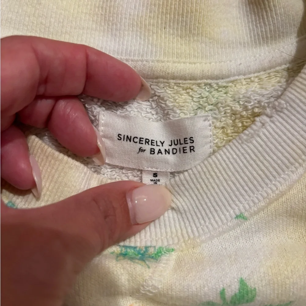 Floral Pale Yellow and Green Sweatshirt - Picture 2 of 2